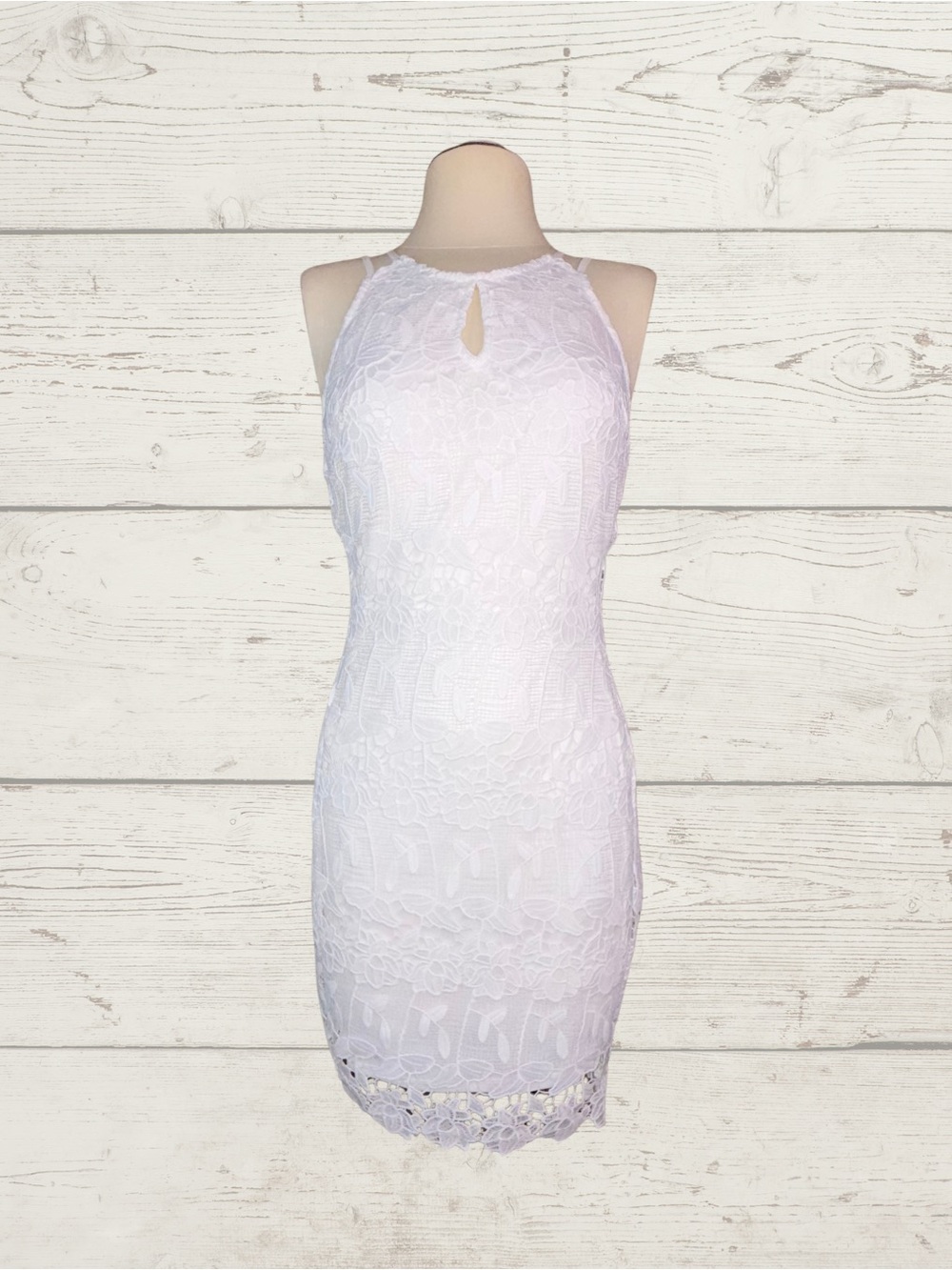 White Lace Halter Sheath Dress